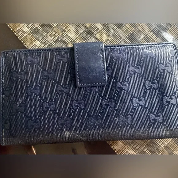 Gucci EUC Blue GG Imprime Canvas Continental Bifold Long Wallet - Picture 5 of 10